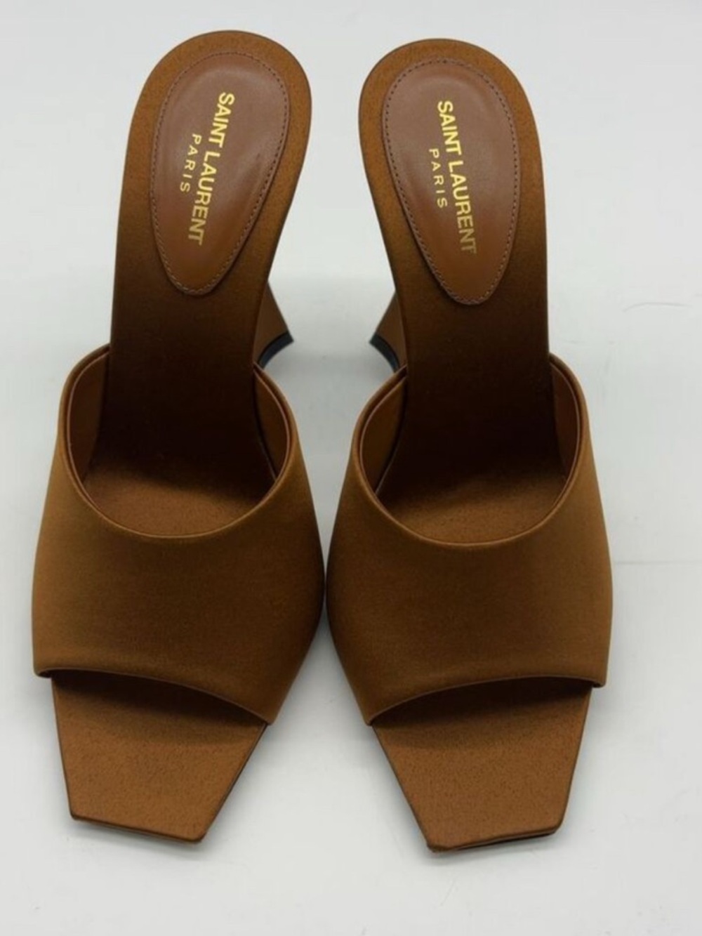 Saint Laurent Tan Brown Open-Toe Square Mules